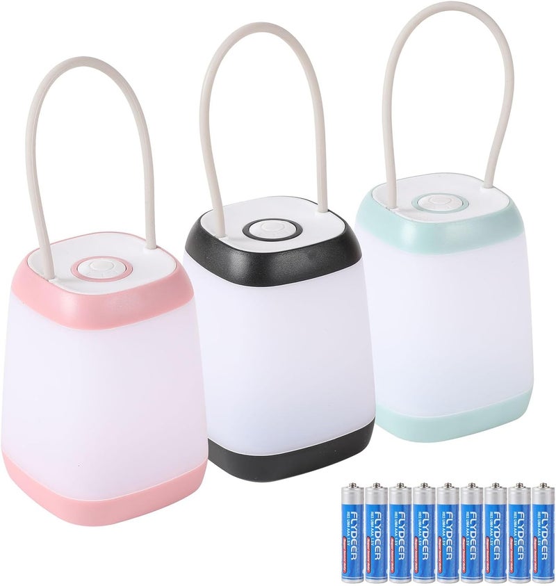 Hilngav 3 Pack LED Camping Light, 3 Light Modes Battery Powered Night Light for Indoor and Outdoor Emergency Light, Tent Lantern, Camping (Pink, Black, Green), three-colour - Image 1